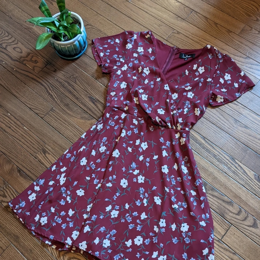 Lulu's Burgundy Floral Skater Dress